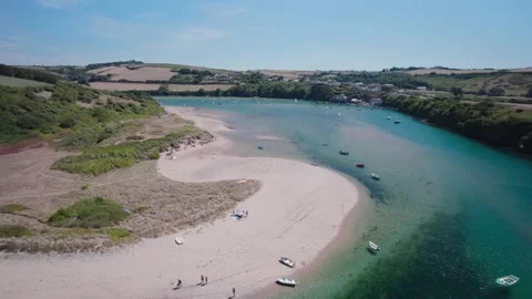 Bantham Beach and River Avon from a drone, South Hams, Devon, England Stock Footage 205515091