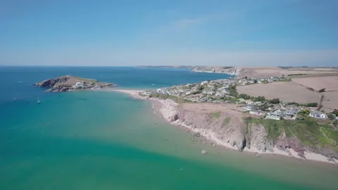 Bantham Beach and River Avon from a drone, South Hams, Devon, England Stock Footage 205515841
