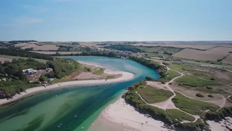 Bantham Beach and River Avon from a drone, South Hams, Devon, England 스톡 동영상 205532577