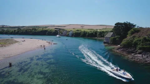 Bantham Beach and River Avon from a drone, South Hams, Devon, England Stock Footage 205532845