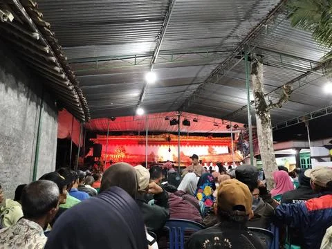 Banyumas, Central Java, Indonesia, March 21, 2026: People enjoying a live Wayang Stock Photos