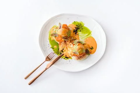 Bao with pulled beef, pumpkin sauce and arugula Stock Photos