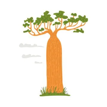 Baobab or monkey-bread tree of african savanna flat vector illustration isolated Stock Illustration