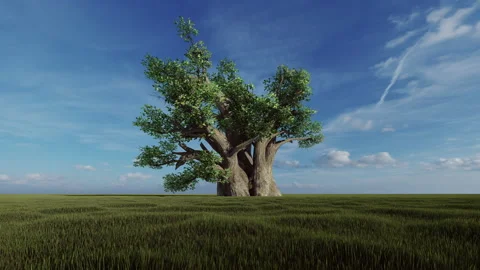 Baobab single tree against blue sky, Luma Matte attached, 4K Stock-Footage 201146657