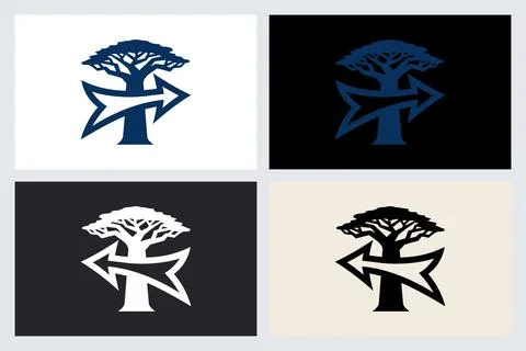 Baobab Tree With Arrow Logo Vector Illustration イラスト素材