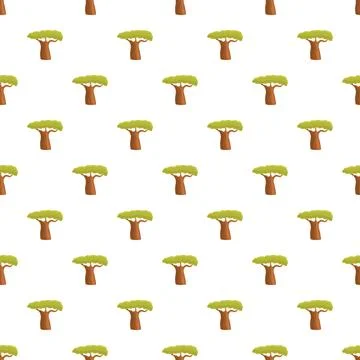 Baobab tree cartoon pattern with repeating african flora Stock Illustration