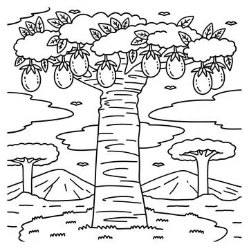Baobab Tree Fruit Plant Coloring Page for Kids Stock Illustration