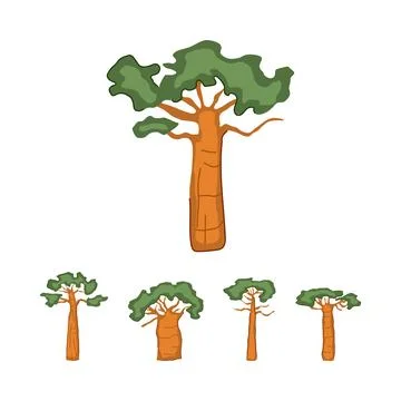 Baobab tree icon set with varying shapes Stock Illustration