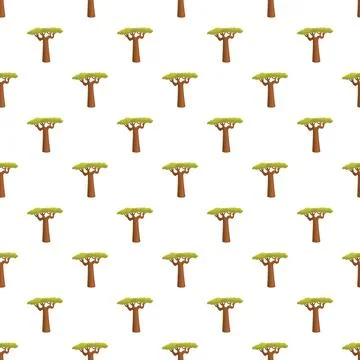 Baobab tree pattern repeating white background Stock Illustration