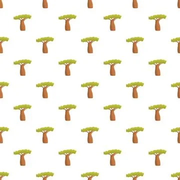 Baobab tree seamless cartoon pattern on white background 스톡 일러스트