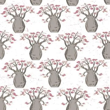 Baobab tree seamless pattern. Vector illustration for backgrounds Stock Illustration
