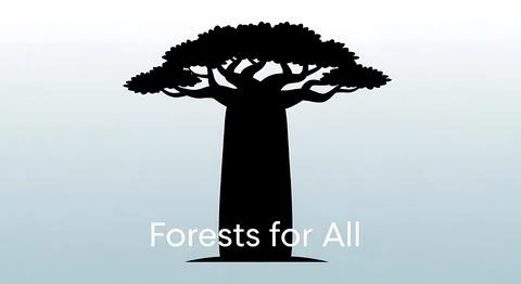 Baobab tree silhouette over gradient background signifies forests for all c.. Stock Illustration