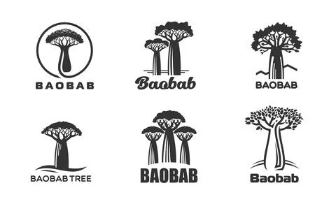 Baobab tree silhouettes vector icons set イラスト素材