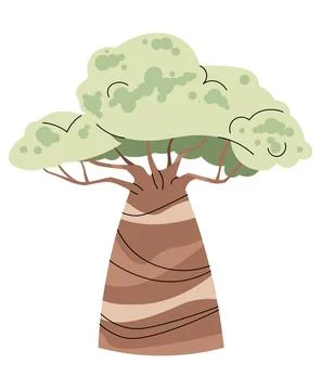 Baobab on white background. Cartoon tree in flat style. Safari collection. .. Stock Illustration