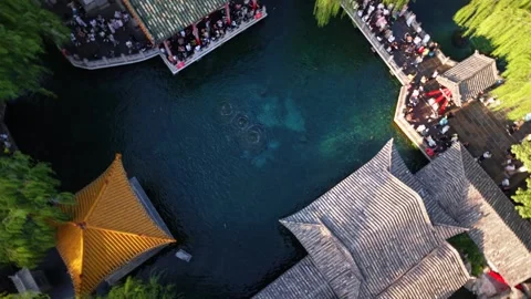 Baotu Spring Scenic Area: Ancient Chinese Park Aerial Stock Footage 331117487