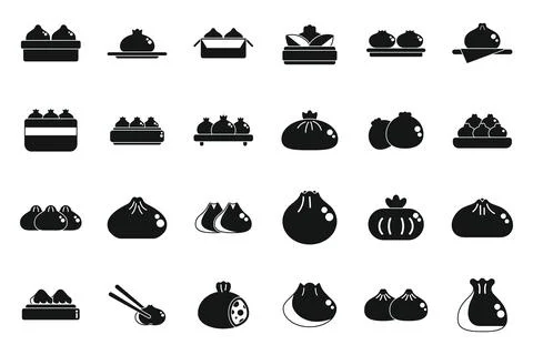 Baozi icons set simple vector. Asia cooking Stock Illustration