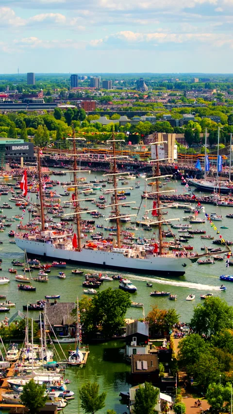 BAP Unión Underway During SAIL Amsterdam 2025 on Amsterdam IJ 4K Video stock 336295610