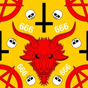 Baphomet Demon pattern seamless. Satanic background. Satan with goat head orn 库存插图