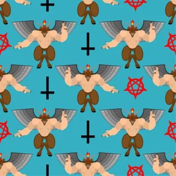 Baphomet Demon pattern seamless. Satanic background. Satan with goat head orn Illustrazione stock