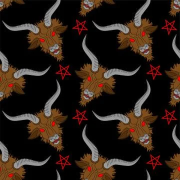 Baphomet Demon pattern seamless. Satanic background. Satan with goat head orn Stock Illustration