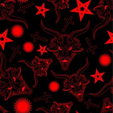 Baphomet Demon pattern seamless. Satanic background. Satan with goat head orn Stock Illustration
