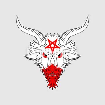 Baphomet Demon. Satanic symbol. Satan with goat head. Devil symbol pentagram. Stock Illustration