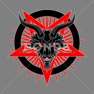 Baphomet goat head. Satanic symbol. Satan with Demon. Devil symbol pentagram. Stock Illustration
