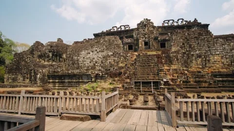 Baphuon temple pyramid in angkor thom, cambodia. A famous historical landmark Stock Footage 323077073