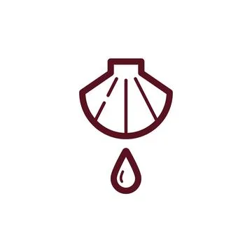 Baptismal shell with water drop line icon Christian sacrament symbol Stock Illustration