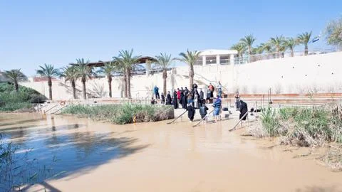 Baptized people in jesus christ baptism site in jordan river Stock Photos