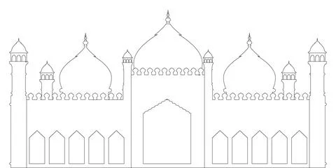 Baqshahi Mosque Outline Vector Design Stock Illustration