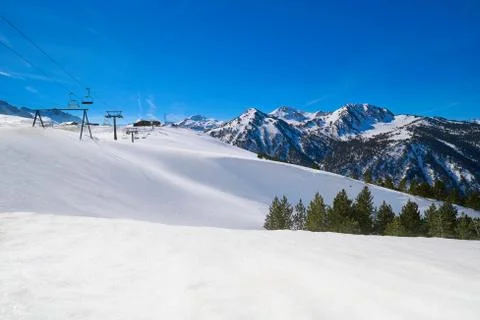 Baqueira Beret in Lerida Catalonia ski spot resort in Aran Valley Stock Photos
