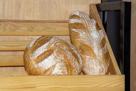Baquette on the counter display Stock Photos