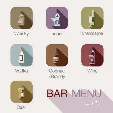 Bar alcohol drinks vector icons menu design template.cafe beverages concept. Stock Illustration
