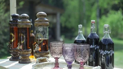 Bar with alcoholic drinks in the open air Stock Footage 83445042