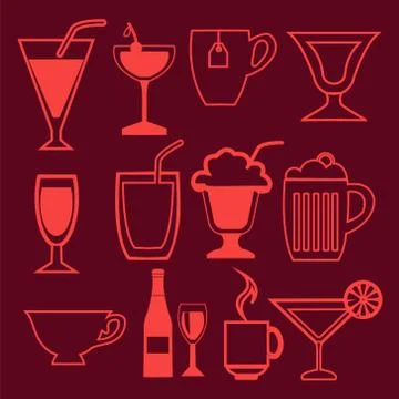 Bar and drinks icons set in linear style Stock Illustration