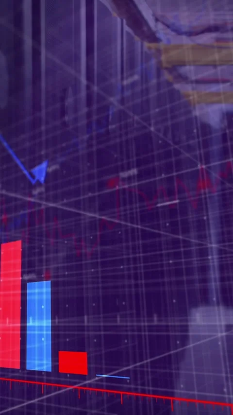 Bar and line graph animation over industrial warehouse background Stock Footage 343645560