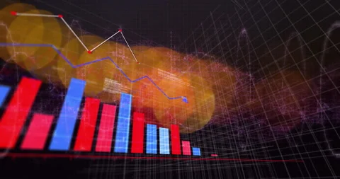 Bar and line graphs animation over abstract background with glowing elements Stock Footage 305893842