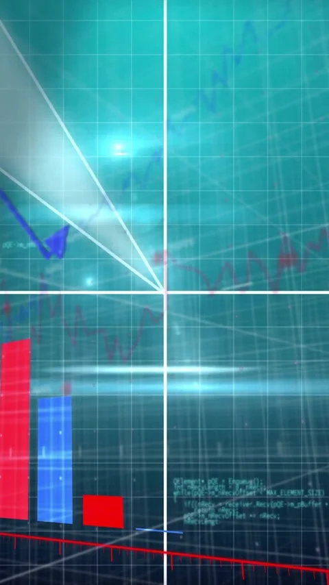 Bar and line graphs with data processing animation on grid background Stock Footage 319811500