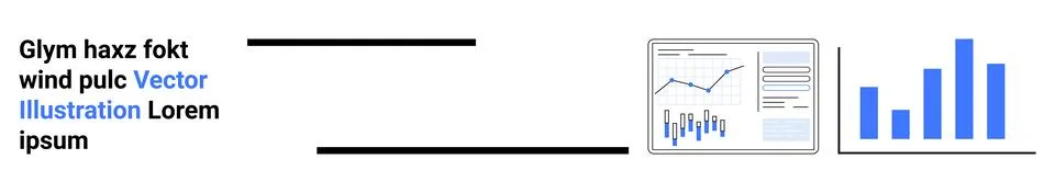 Bar and line graphs, data report illustration, text placeholder with two hori イラスト素材