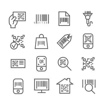 Bar and qr code scanning vector thin line icons Stock Illustration