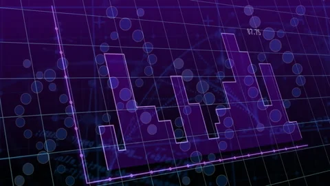 Bar and scatter plot data visualization animation over purple grid background Stock Footage 304256424