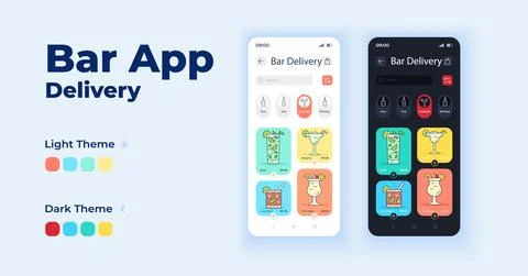 Bar app cartoon smartphone interface vector templates set Stock Illustration