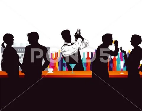 Bar with bartender, cocktail mix Stock Illustration