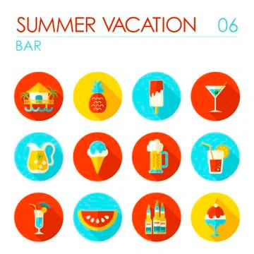 Bar beach flat icon set. Summer. Vacation Stock Illustration