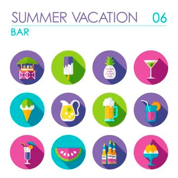 Bar beach flat icon set. Summer. Vacation Illustrazione stock