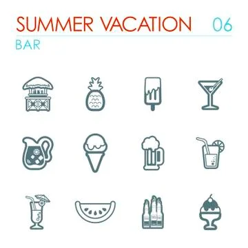 Bar beach icon set. Summer. Vacation Stock Illustration
