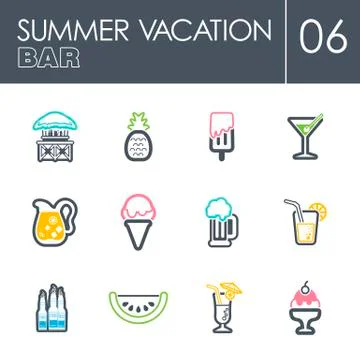 Bar beach icon set. Summer. Vacation Stock Illustration