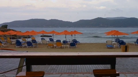 Bar on the Beach under rain. The storm, bad weather at sea. Stock Footage 76045504