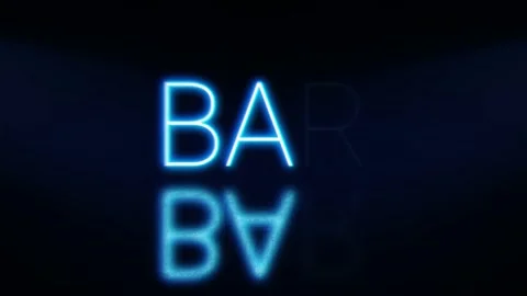 Bar bright glowing neon blinking signboard. Blue letters with shadow. Stock Footage 142350810
